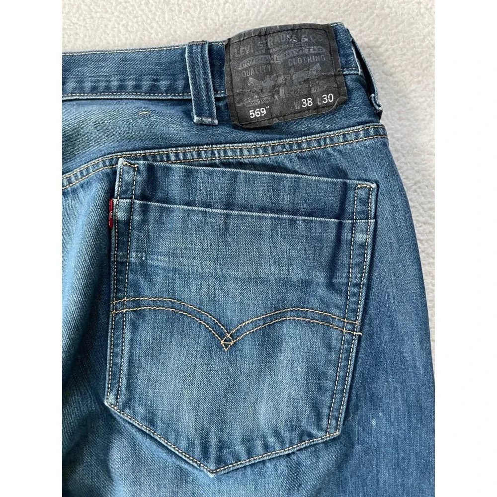 8 Pocket 90s Y2k Levi's Mens 38 x 30 569 Loose Straight Jeans Blue Medium Wash